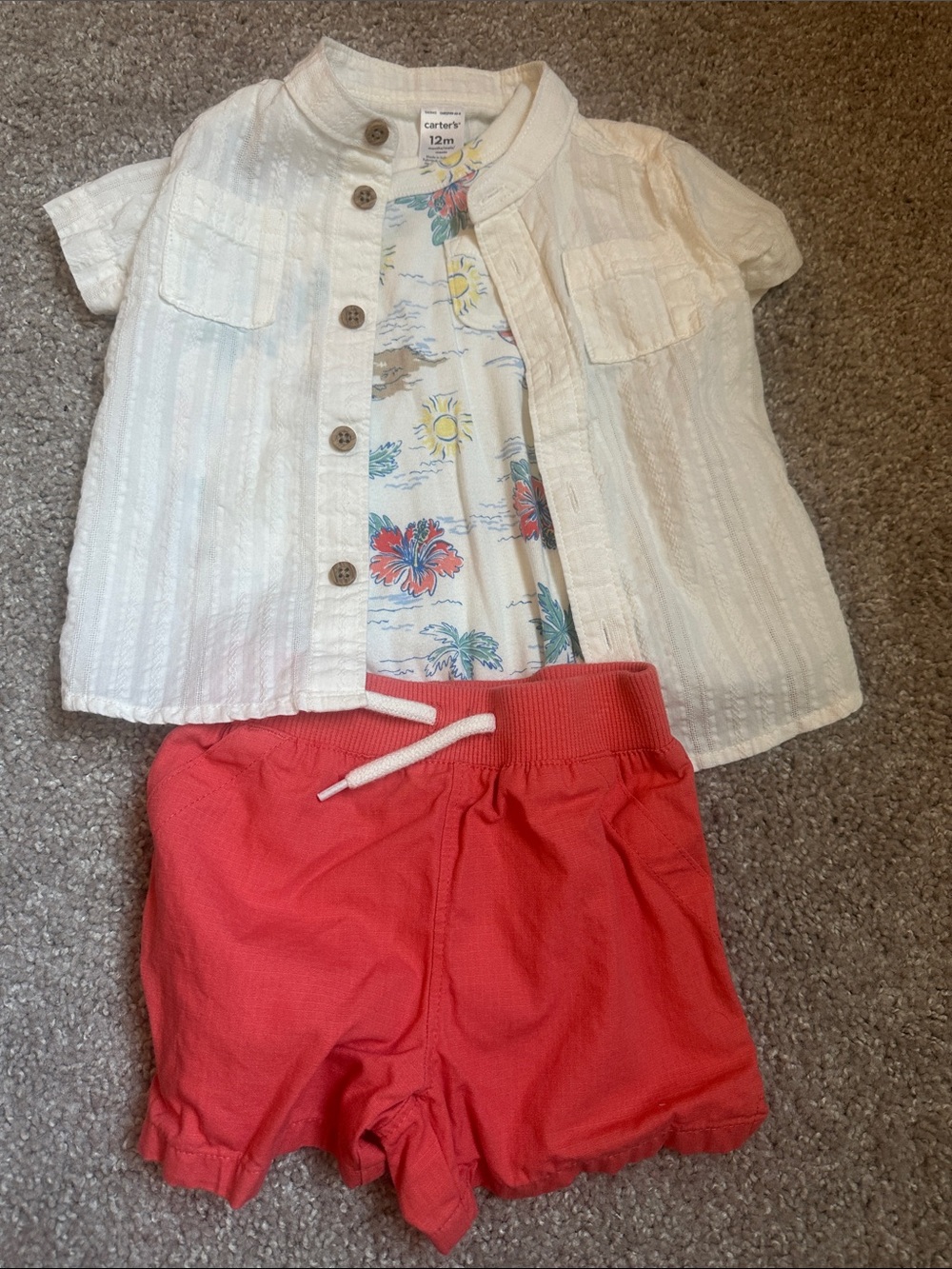 Carter's Tropical Set with Button-Front Shirt with Coral Drawstring Shorts
